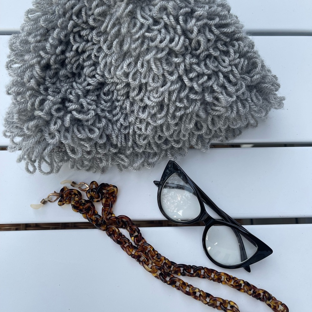 Toddler Old lady Wig Costume with glasses and chain attachment.